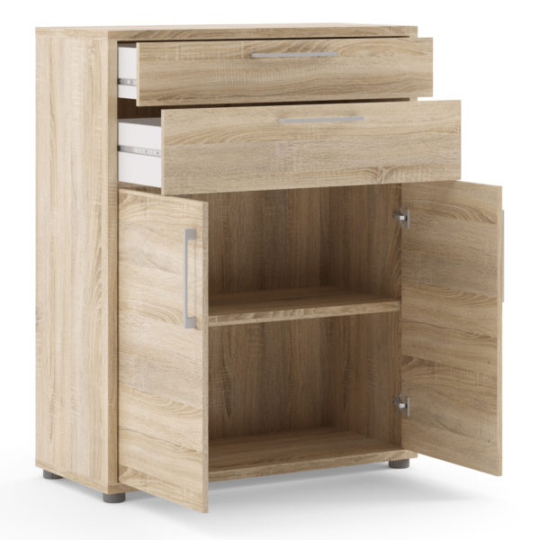 Kansas Bookcase 1 Shelf with 2 Drawers and 2 Doors in Oak | Self Assembly