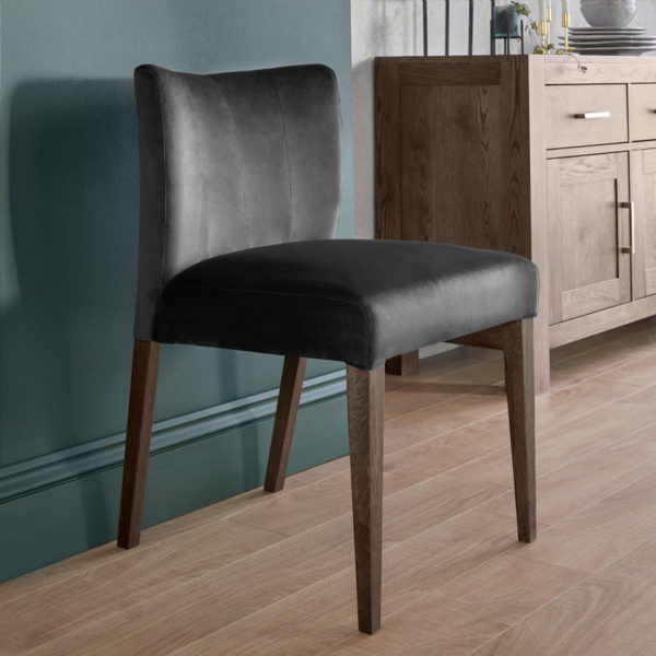 Silvan Dark Oak Low Back Dining Chair | Gun Metal Grey