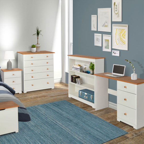 Thornton White Low Wide Painted Bookcase | Soft White | Self Assembly