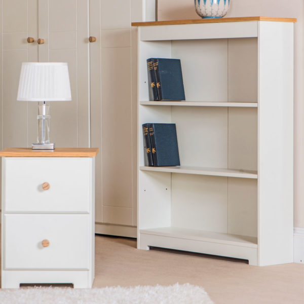 Thornton White Low Wide Painted Bookcase | Soft White | Self Assembly