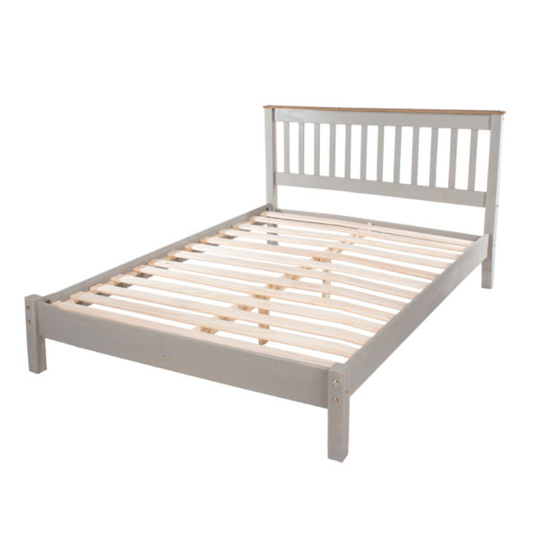 Azusa Grey Slatted Double Bed | Grey Wax
