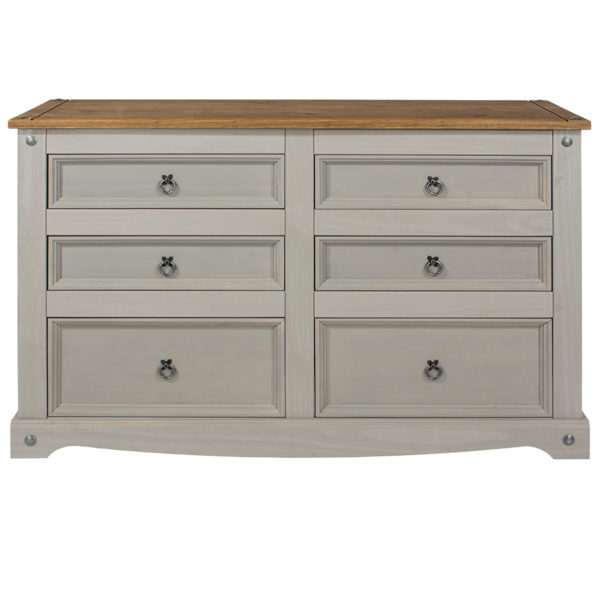 Azusa Grey 3+3 Drawer Wide Chest | Grey Wax | Self Assembly