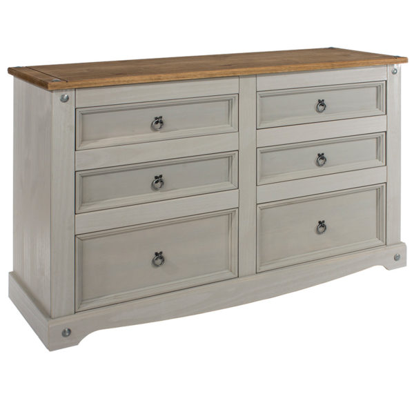 Azusa Grey 3+3 Drawer Wide Chest | Grey Wax | Self Assembly