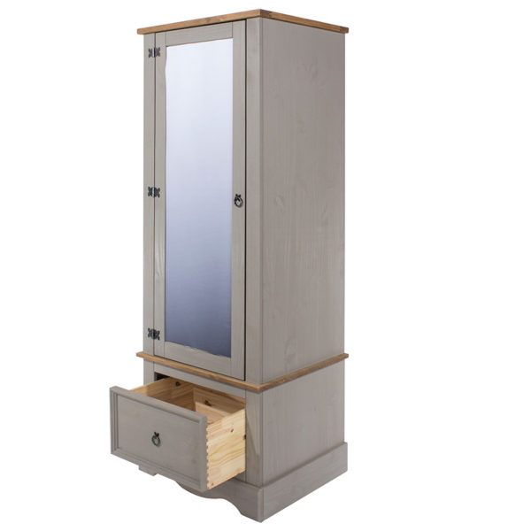 Azusa Grey Armoire with Mirrored Door | Grey Wax | Self Assembly