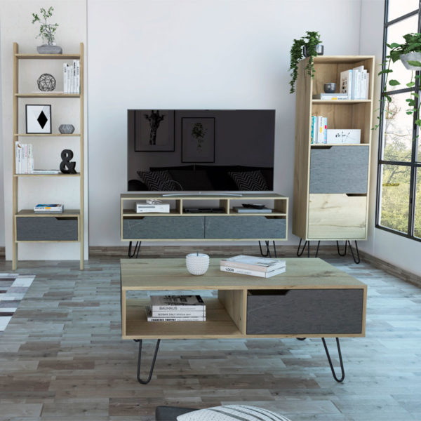 Tanfield Grey Wide TV Unit | Bleached Pine | Self Assembly