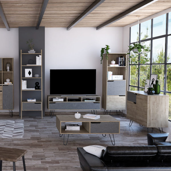 Tanfield Grey Wide TV Unit | Bleached Pine | Self Assembly