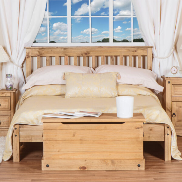 Azusa Slatted Low End Double Bed | Antique Waxed Pine