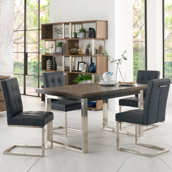 Wimborne Dark Oak Pair of Cantilever Dining Chairs | Gun Metal Grey