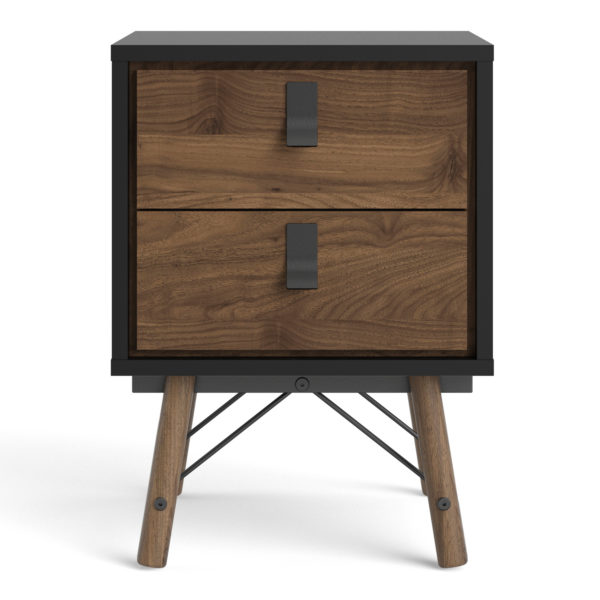 Kielder Bedside Cabinet 2 Drawer | Matte Black Walnut | Self Assembly