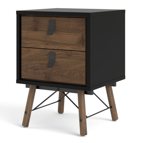 Kielder Bedside Cabinet 2 Drawer | Matte Black Walnut | Self Assembly