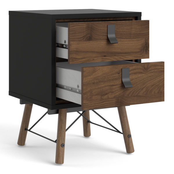 Kielder Bedside Cabinet 2 Drawer | Matte Black Walnut | Self Assembly
