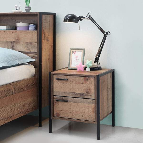 Trimdon 2 Drawer Bedside Table | Rustic Oak | Self Assembly