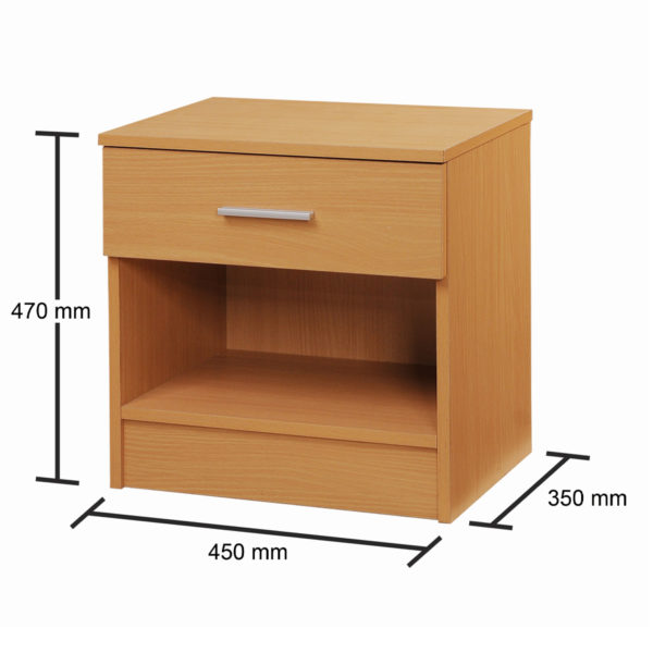Shevington Nightstand with 1 Drawer | Beech | Bedside Table | Self Assembly