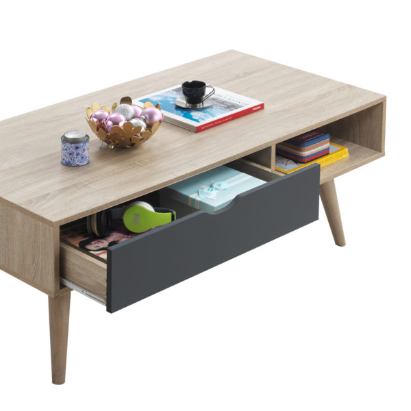 Halifax 1 Drawer Coffee Table | Sonoma Oak & Dark Grey | Self Assembly