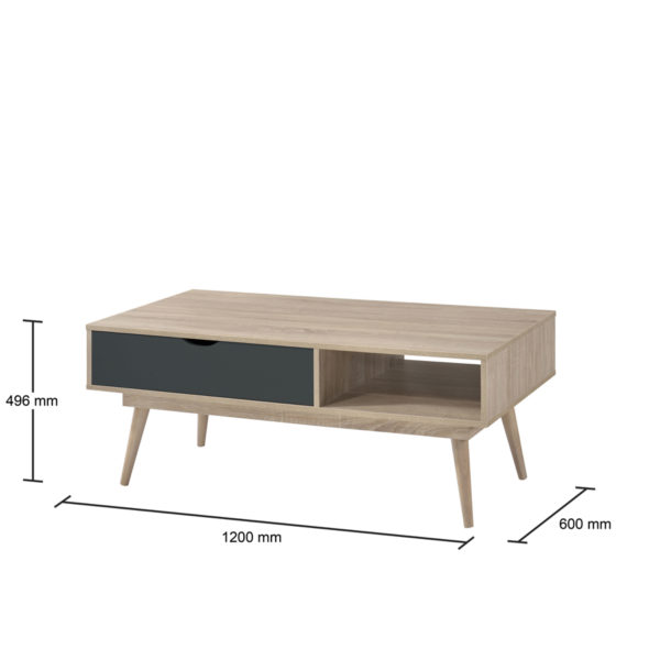 Halifax 1 Drawer Coffee Table | Sonoma Oak & Dark Grey | Self Assembly
