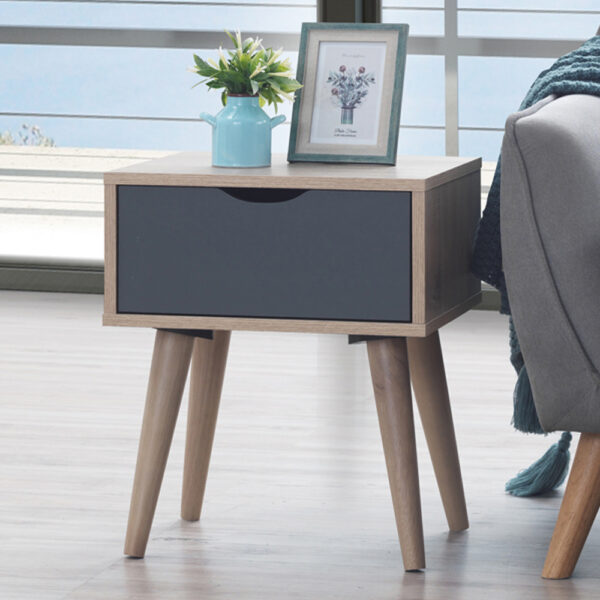 Halifax 1 Drawer Lamp Table | Sonoma Oak & Dark Grey | Bedside Table | Self Assembly