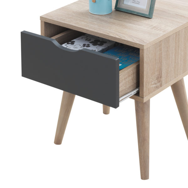 Halifax 1 Drawer Lamp Table | Sonoma Oak & Dark Grey | Bedside Table | Self Assembly