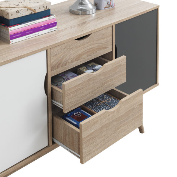 Halifax Sideboard with 2 Doors & 3 Drawers | Sonoma Oak & Dark Grey | Self Assembly