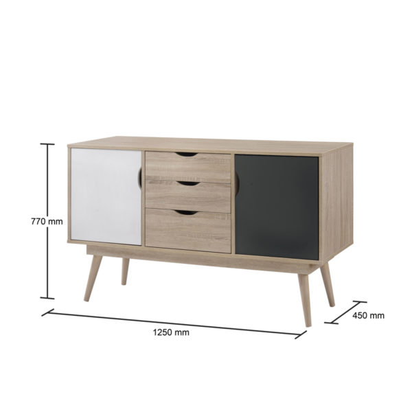 Halifax Sideboard with 2 Doors & 3 Drawers | Sonoma Oak & Dark Grey | Self Assembly