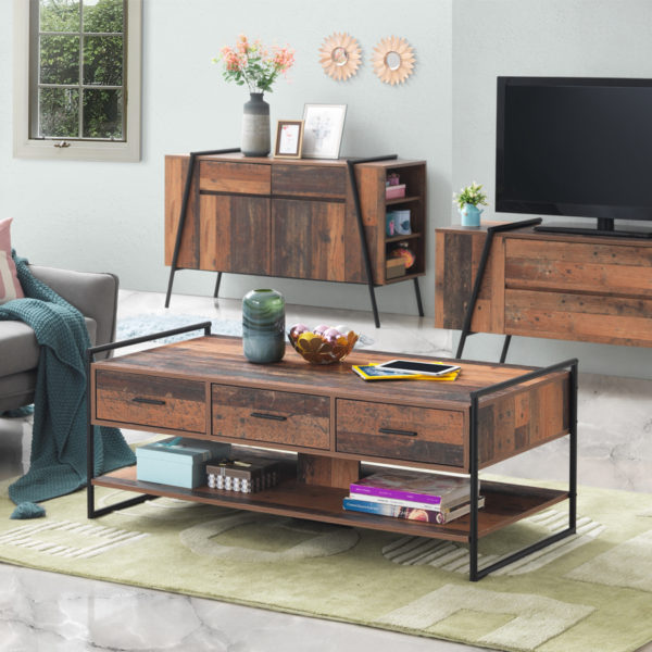 Ashford Coffee Table with 3 Drawers | Oak | Self Assembly