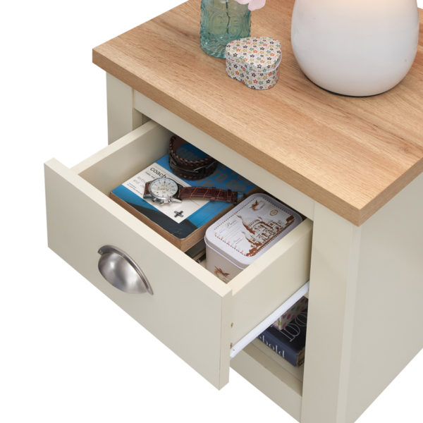 Leigh Cream Nightstand with 1 Drawer | Cream | Bedside Table | Self Assembly