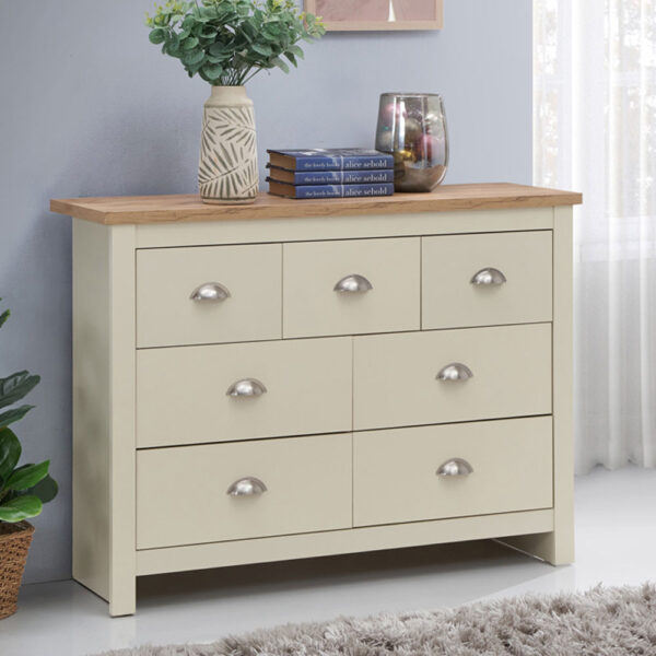 White Leigh Cream Chest of 7 Drawers | Cream | Self Assembly