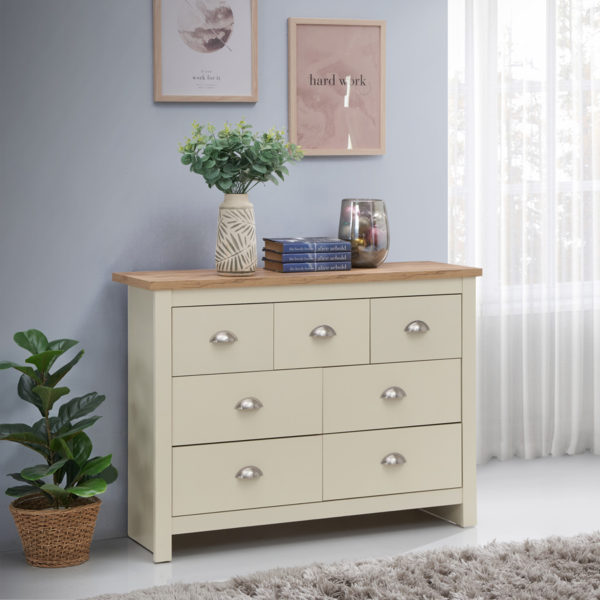 White Leigh Cream Chest of 7 Drawers | Cream | Self Assembly