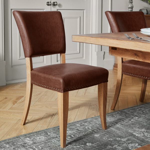 Scarborough Rustic Oak Dining Chair | Tan | Pair