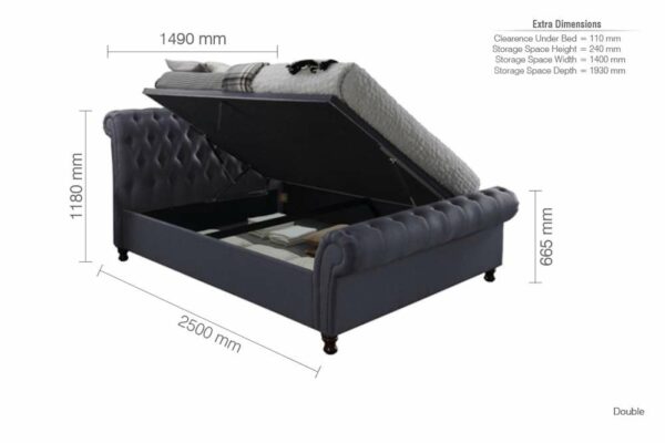 Portrush Double Side Ottoman Bed | Charcoal Grey