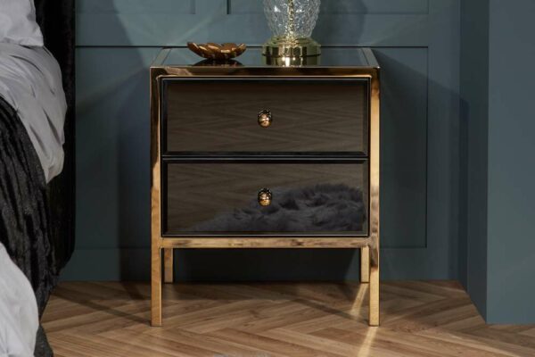 Khobi 2 Drawer Bedside | Black & Gold