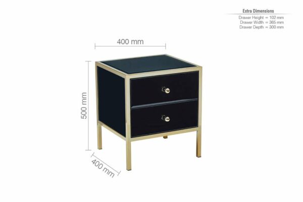 Khobi 2 Drawer Bedside | Black & Gold