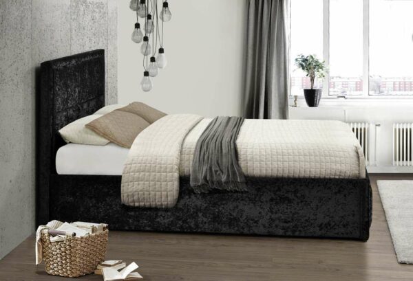 Lenzie King Ottoman Bed | Black Crushed Velvet