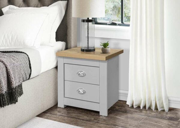 Cullercoats 2 Drawer Bedside | Grey & Oak