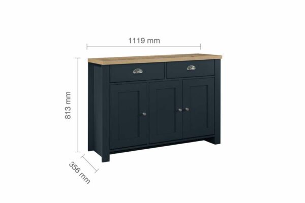 Cullercoats 3 Door 2 Drawer Sideboard | Navy Blue & Oak
