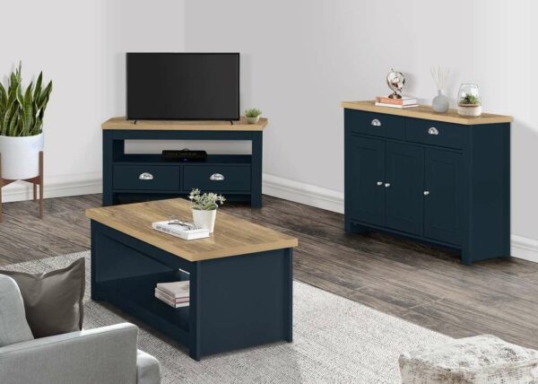 Cullercoats 3 Door 2 Drawer Sideboard | Navy Blue & Oak