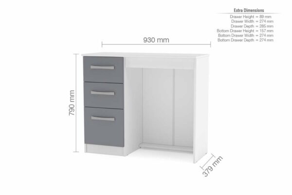 Bali 3 Drawer Dressing Table | White & Grey