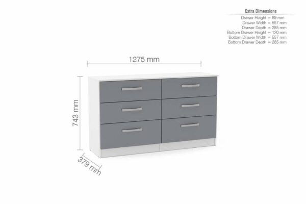Bali 6 Drawer Chest | White & Grey