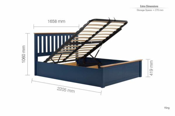 Denbeigh King Ottoman Bed | Navy Blue