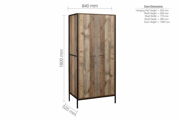 Zeya 2 Door Wardrobe | Rustic