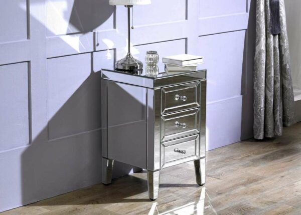 Silver Rugeley 3 Drawer Bedside | Mirrored