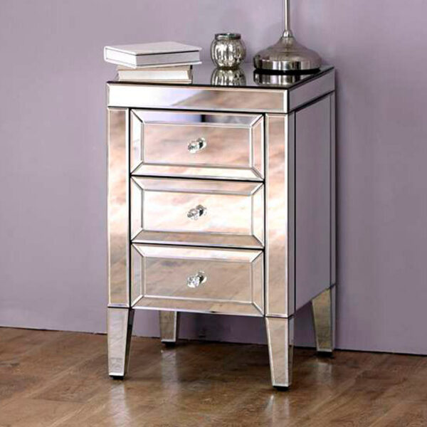 Silver Rugeley 3 Drawer Bedside | Mirrored