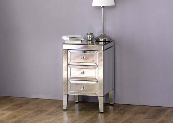 Silver Rugeley 3 Drawer Bedside | Mirrored