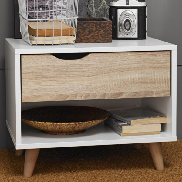Bayswater 1 Drawer Bedside | White | Oak | Self Assembly