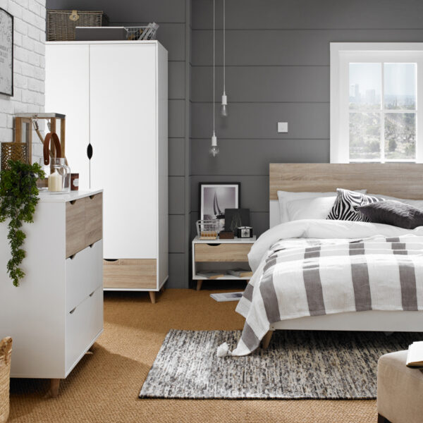 Bayswater 1 Drawer Bedside | White | Oak | Self Assembly