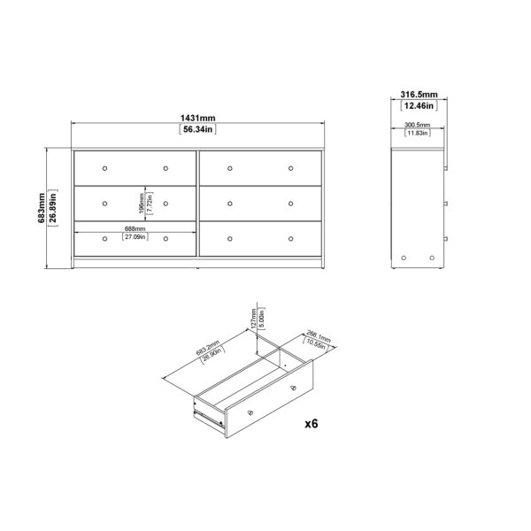 Elegance Chest of 6 Drawers (3+3) in White | Self Assembly