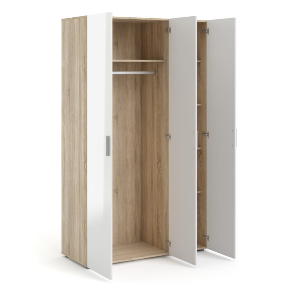 Rossi Wardrobe with 3 doors in Oak with White High Gloss