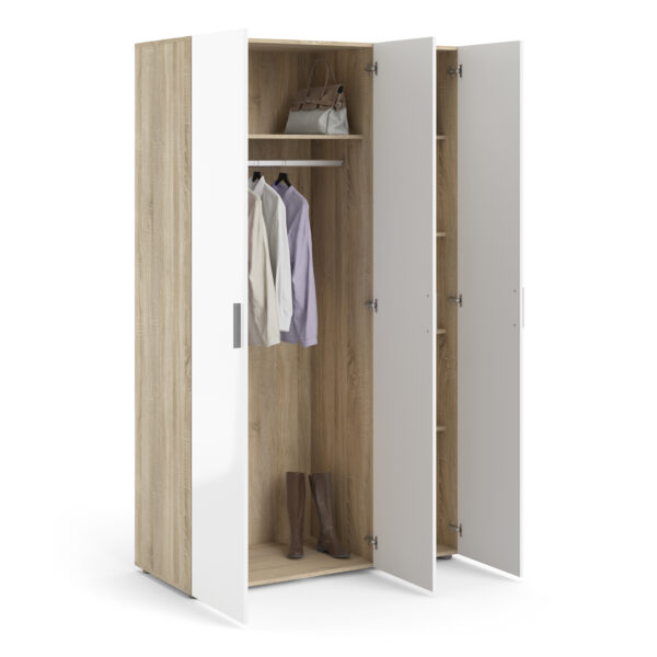 Rossi Wardrobe with 3 doors in Oak with White High Gloss