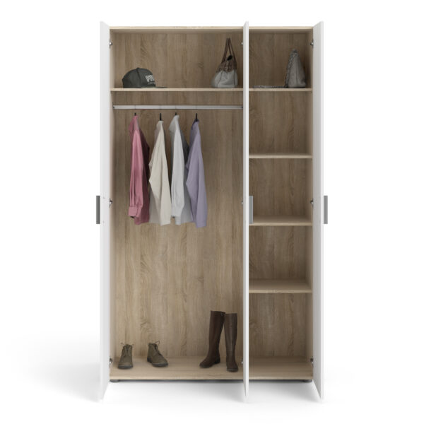 Rossi Wardrobe with 3 doors in Oak with White High Gloss