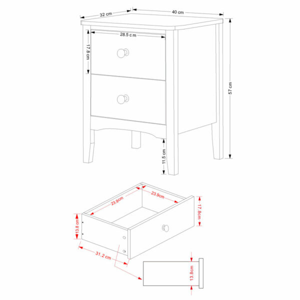 Saint Cloud 2 Drawer Bedside Cabinet | Grey