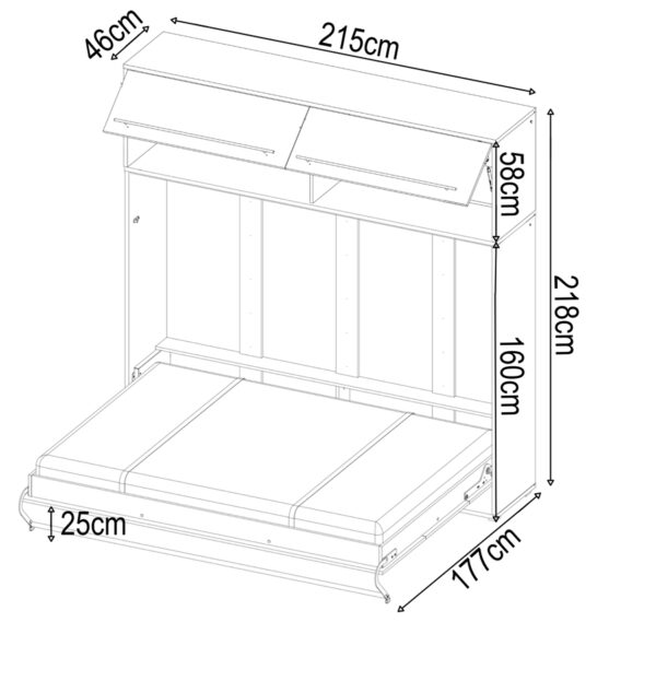 Horizontal Wall Bed Concept 140cm with Over Bed Unit | White Matt